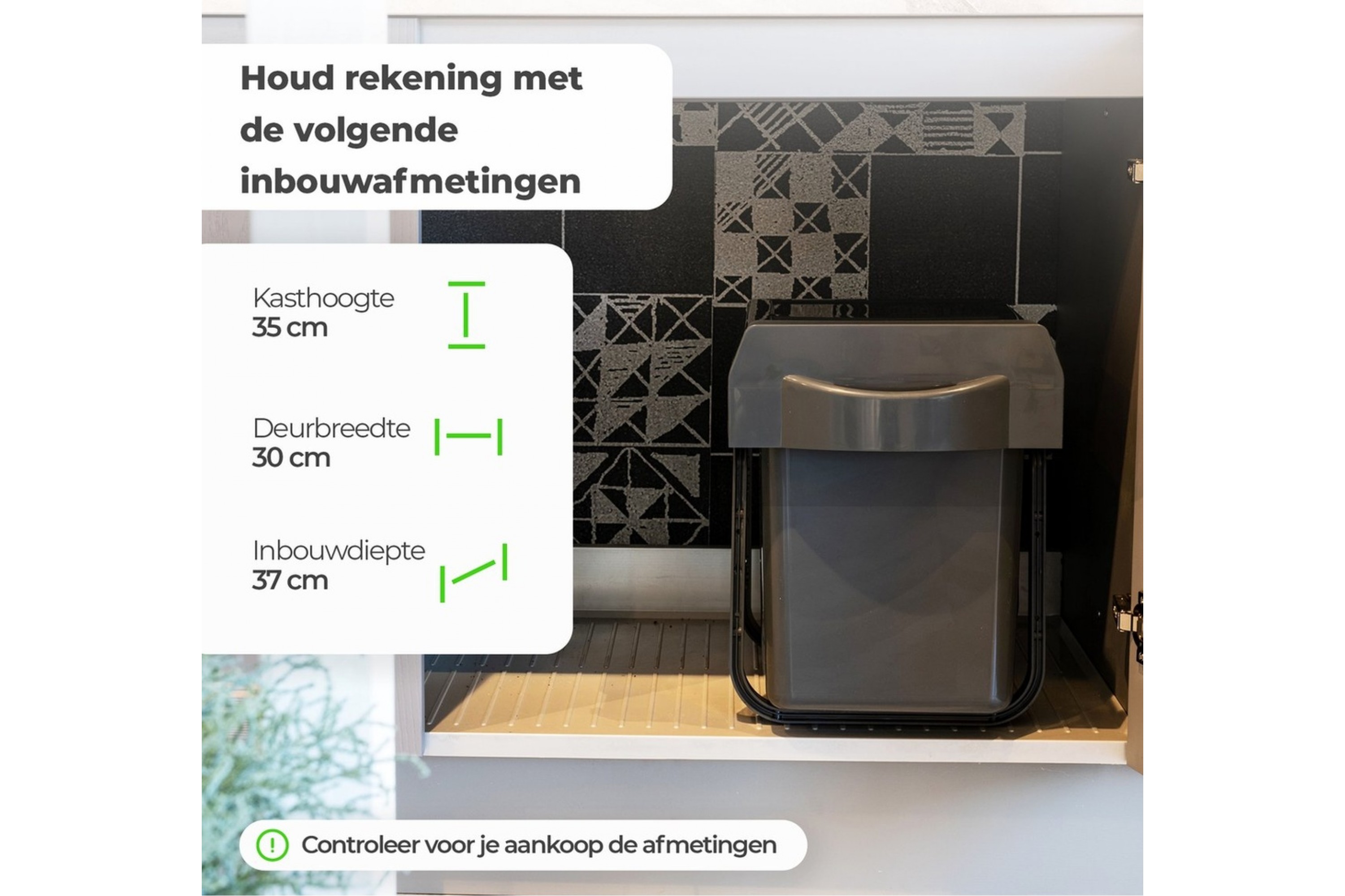 Inbouwafvalemmer Evo 50 liter, geschikt voor kastbreedte 600 mm, antraciet